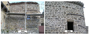 rénovation d'une façade en pierre ardéchoise dans l'ardèche nord, rejointoiement